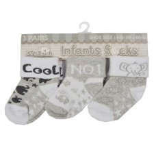 S504: Grey 3 Pack Turnover Socks (0-12 Months)